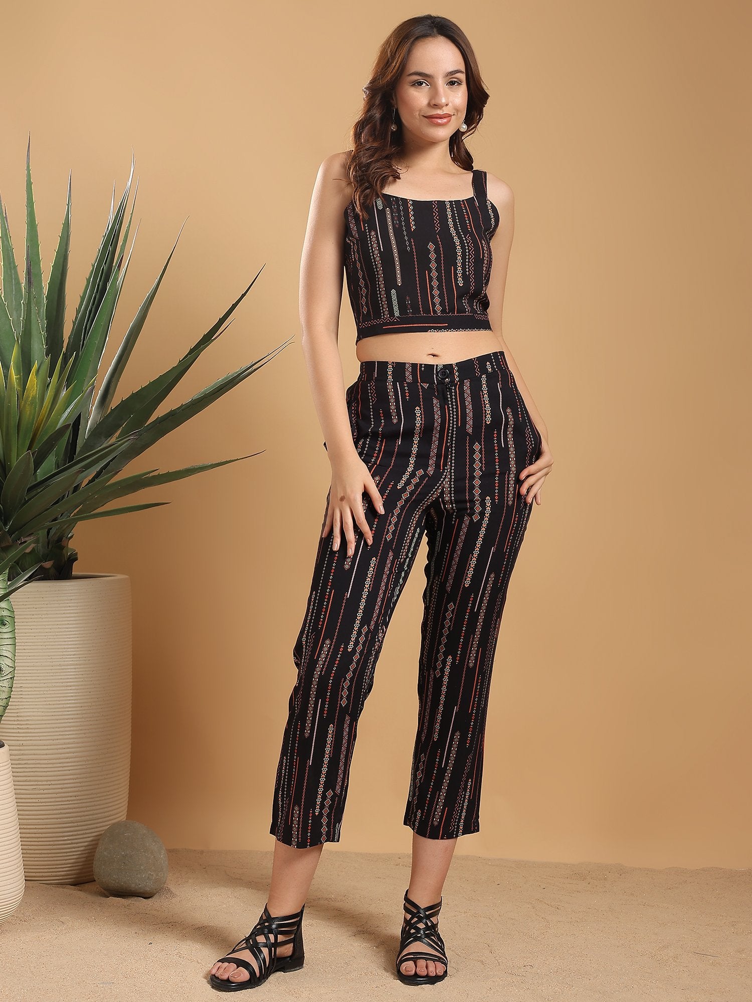 Black printed  Blouse coord set