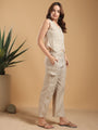 Beige Waist coat style top with pants - striped coord set