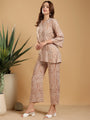 Brown printed band neck regular coord set