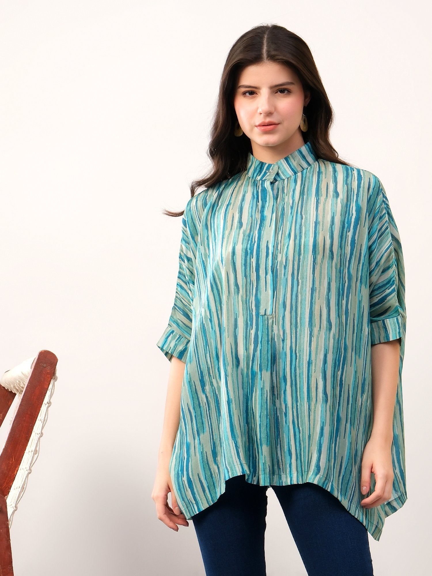 Green kaftan style striped solace one size shirt