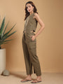 Olive green Waist coat style top with pants - dotted stripes coord set