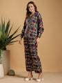 Blue - multicoloured print Regular Shirt Coord set drop shoulder broad sleeve cuff
