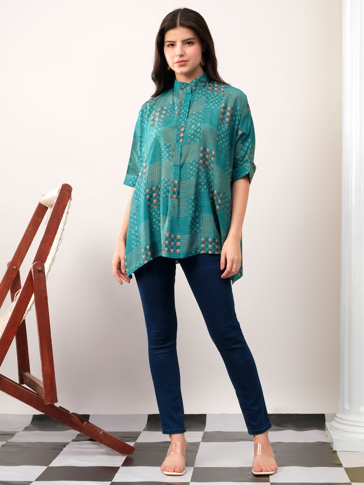 Green kaftan style printed solace one size shirt