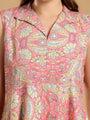 Pink paisley print Band neck collar and tunic top with pants coord set