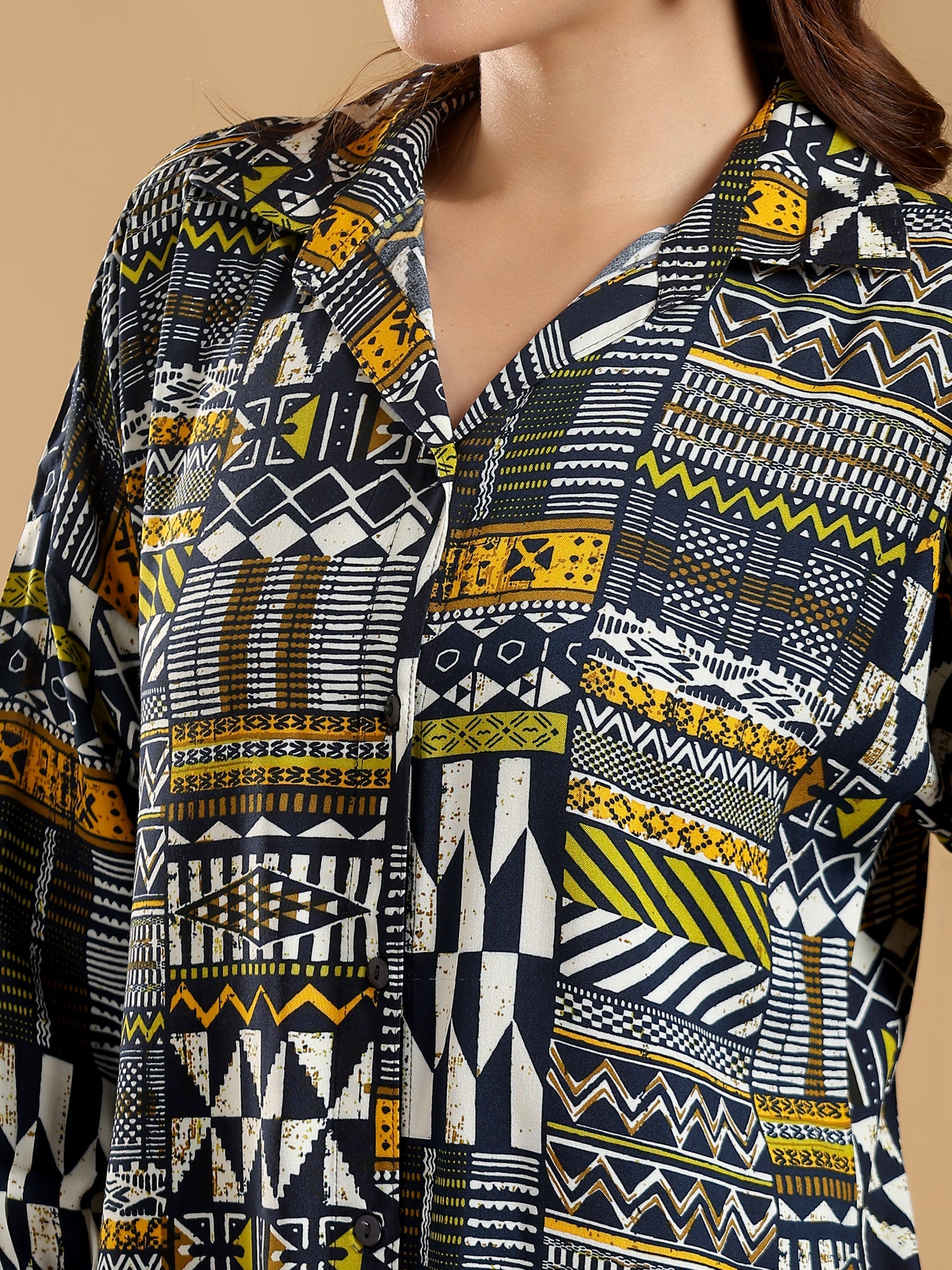 Black yellow Regular Shirt Coord set drop shoulder broad sleeve cuff