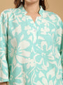 Green and white printed band neck regular coord set