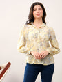 Yellow Printed Floral Casual Collar Shirt