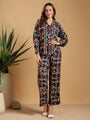 Blue - multicoloured print Regular Shirt Coord set drop shoulder broad sleeve cuff