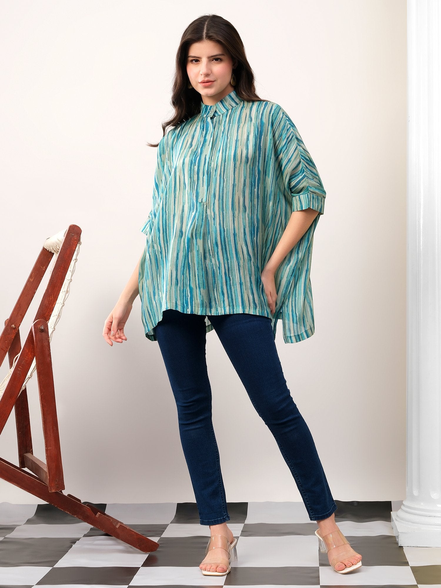 Green kaftan style striped solace one size shirt