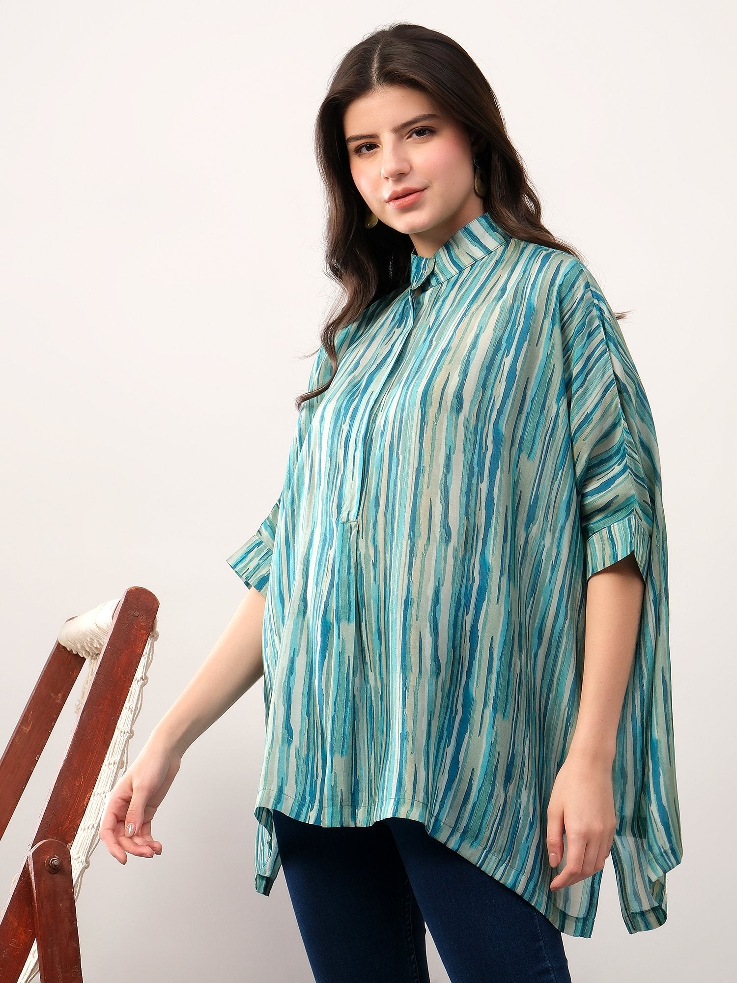 Green kaftan style striped solace one size shirt