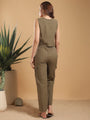 Olive green Waist coat style top with pants - dotted stripes coord set