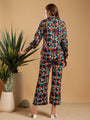 Blue - multicoloured print Regular Shirt Coord set drop shoulder broad sleeve cuff