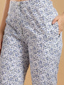White printed Band neck collar and tunic top with pants coord set
