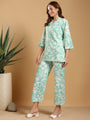 Green and white printed band neck regular coord set