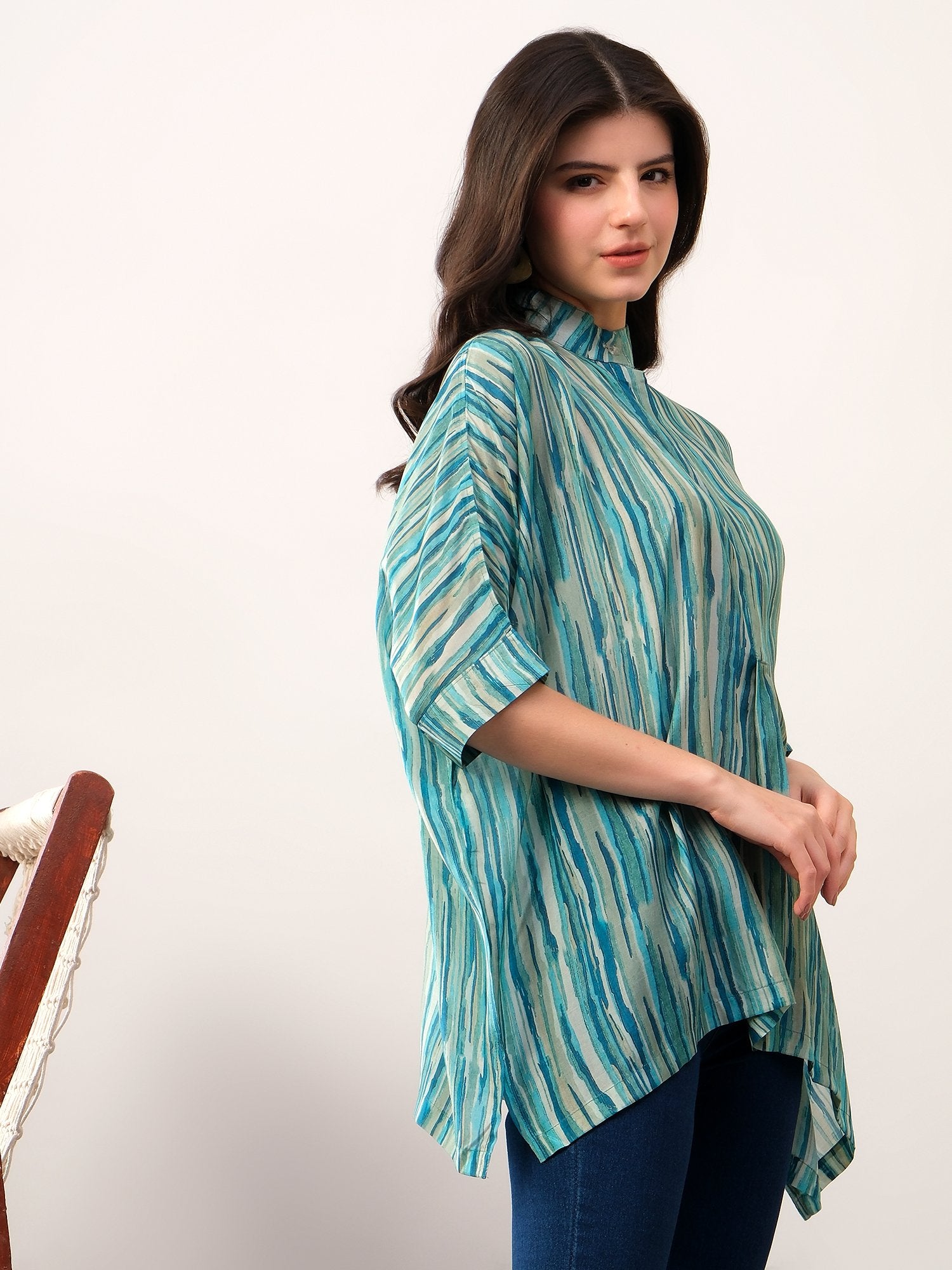 Green kaftan style striped solace one size shirt