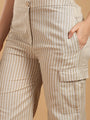 Beige Waist coat style top with pants - striped coord set