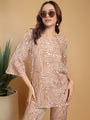 Brown printed band neck regular coord set