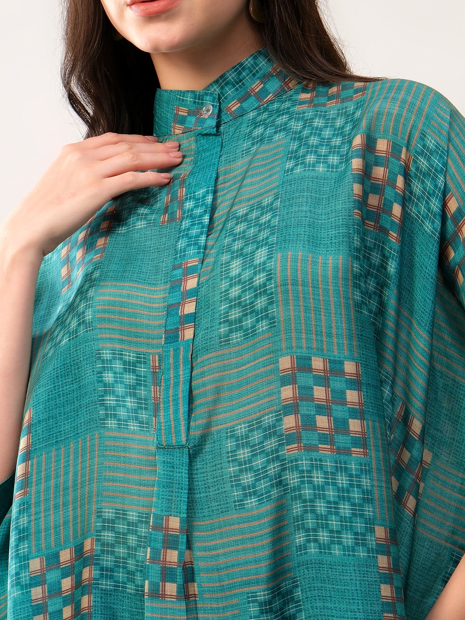 Green kaftan style printed solace one size shirt