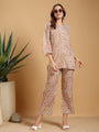 Brown printed band neck regular coord set