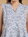 White printed Band neck collar and tunic top with pants coord set