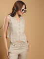 Beige Waist coat style top with pants - striped coord set