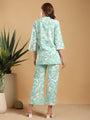 Green and white printed band neck regular coord set