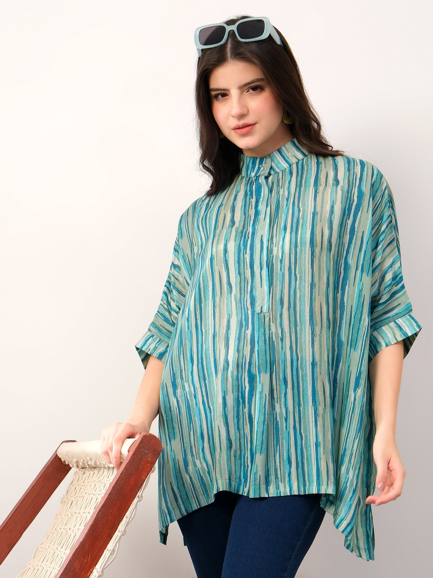 Green kaftan style striped solace one size shirt