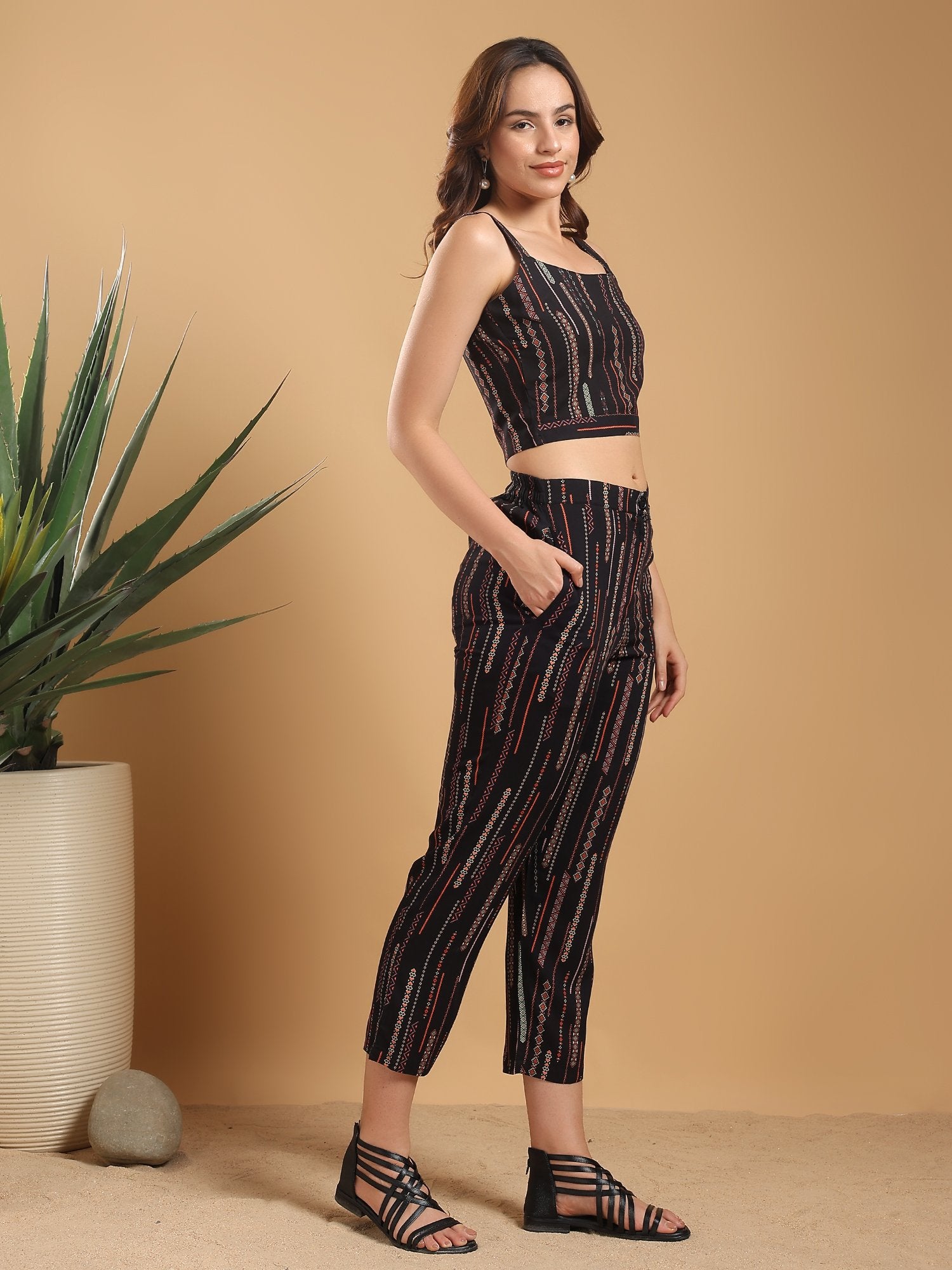 Black printed  Blouse coord set