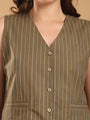 Olive green Waist coat style top with pants - dotted stripes coord set
