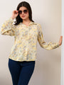 Yellow Printed Floral Casual Collar Shirt