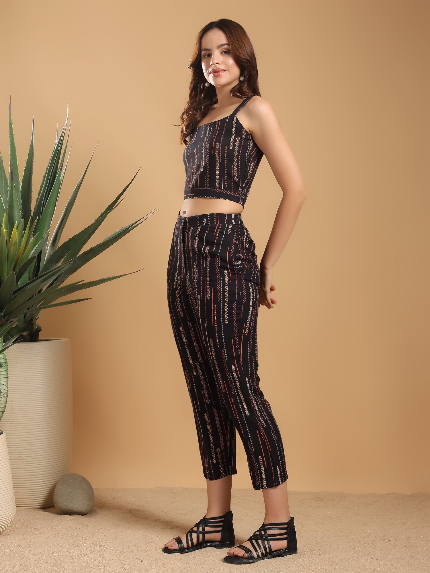 Black printed  Blouse coord set