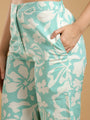 Green and white printed band neck regular coord set