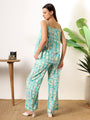 Sea Blue Foil print double layered top with pants coord set