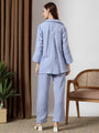 Blue Deep pleated neck coord set
