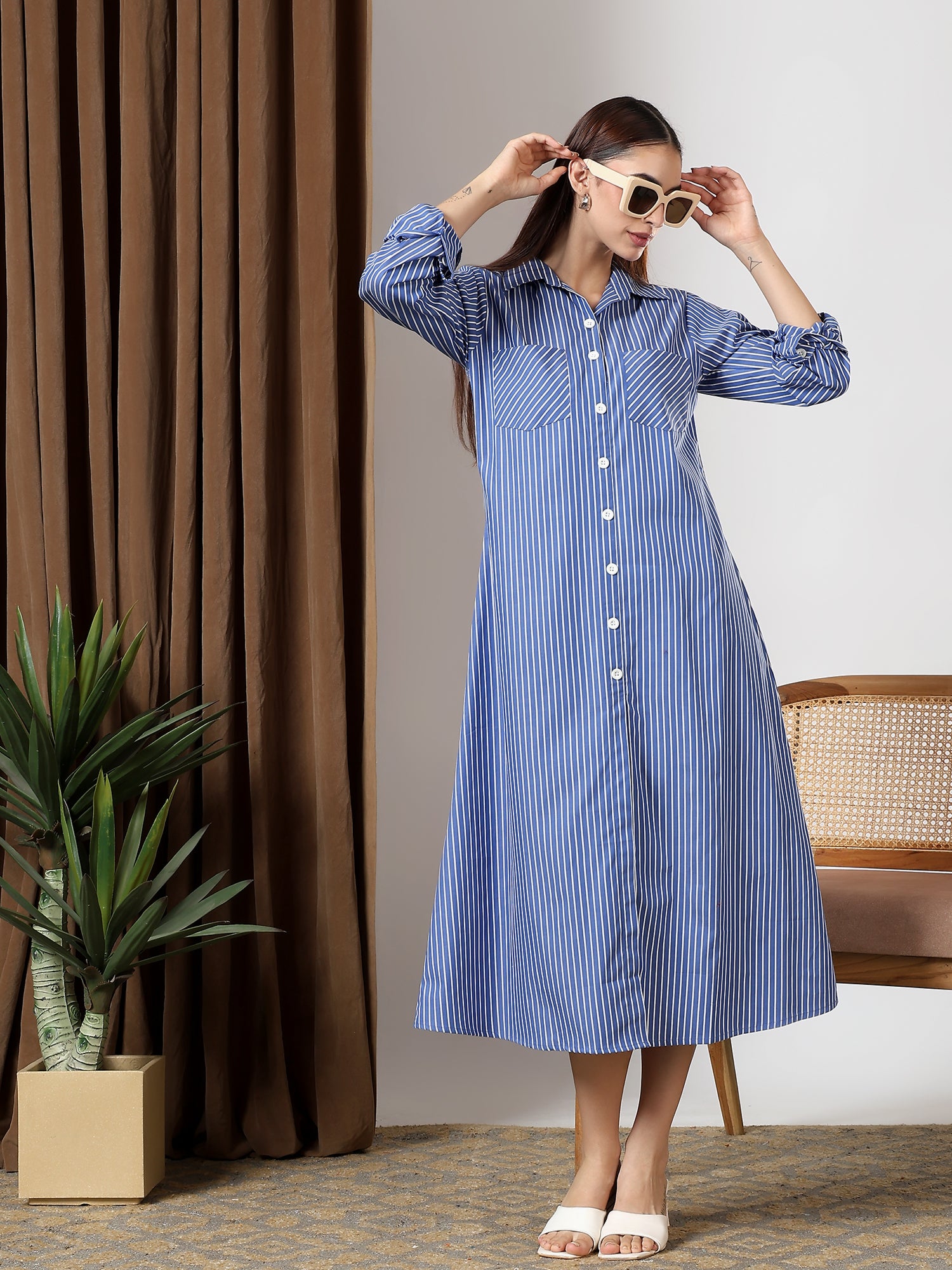 Blue striped bebo midi dress