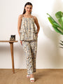 Cream Foil print double layered top with pants coord set
