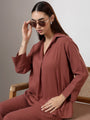 Brown Deep pleated neck coord set