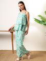 Sea Blue Foil print double layered top with pants coord set
