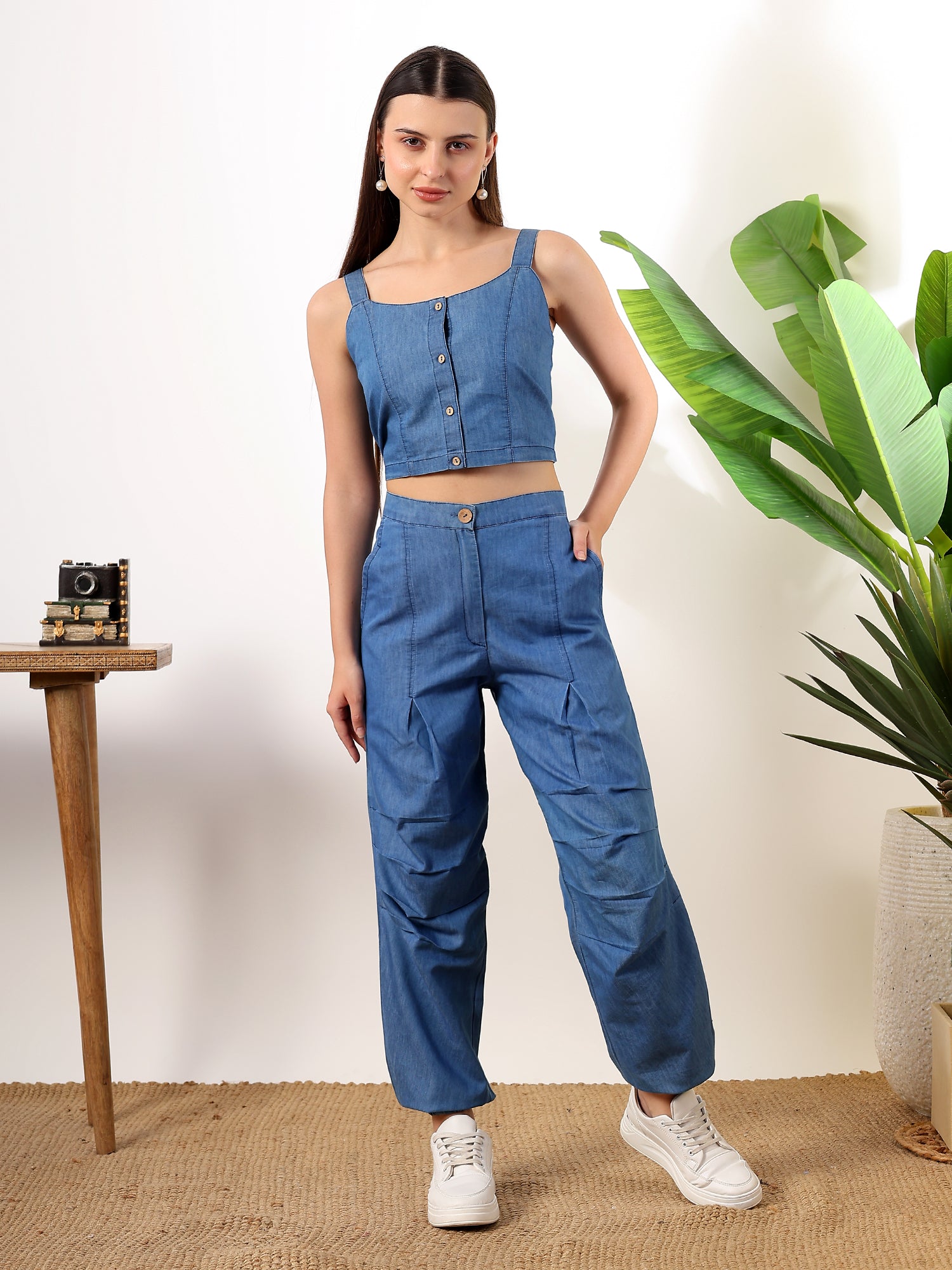 Denim short blouse with Afghani pants coord set