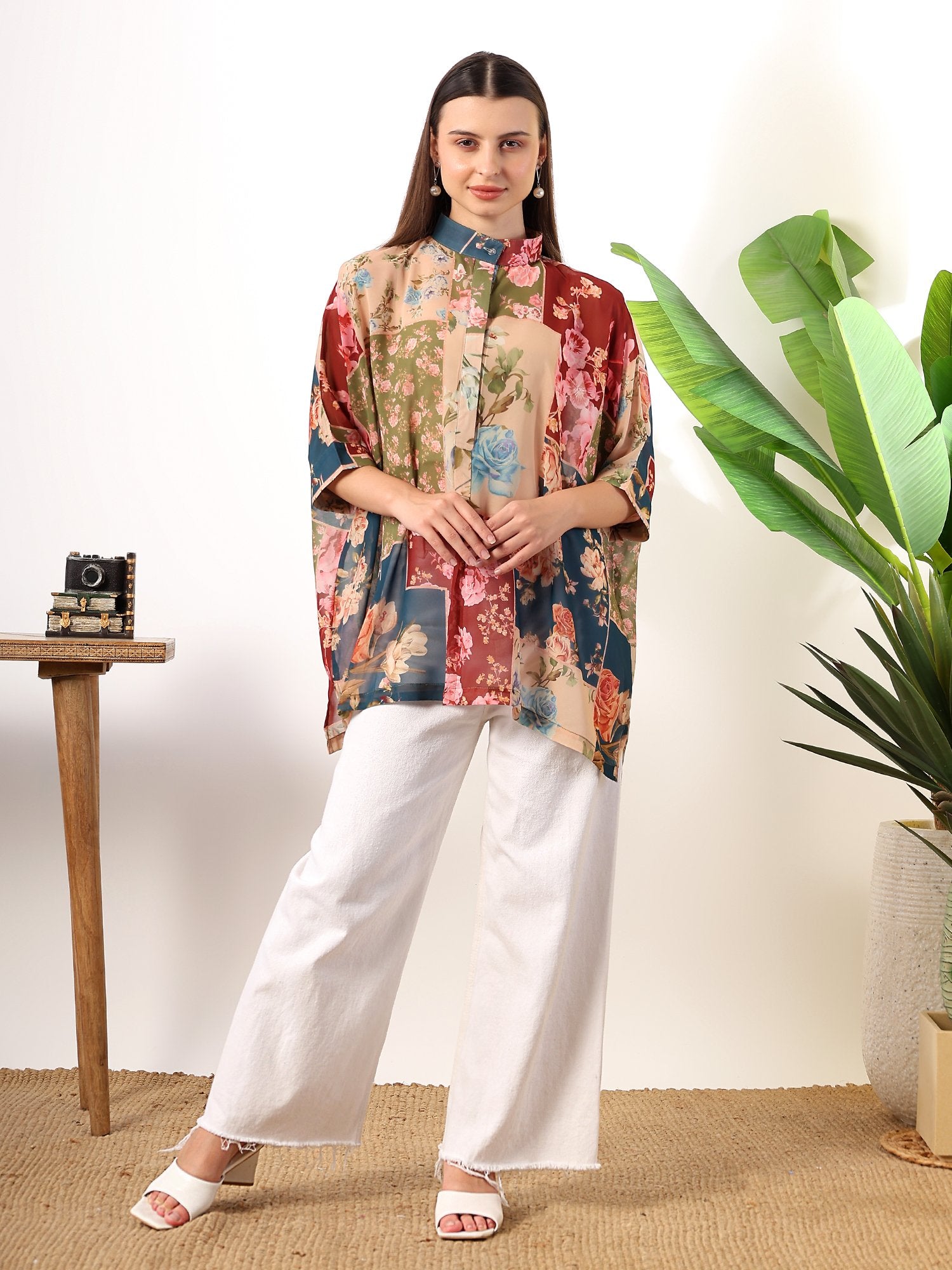 Striped red kaftan style printed solace one size shirt