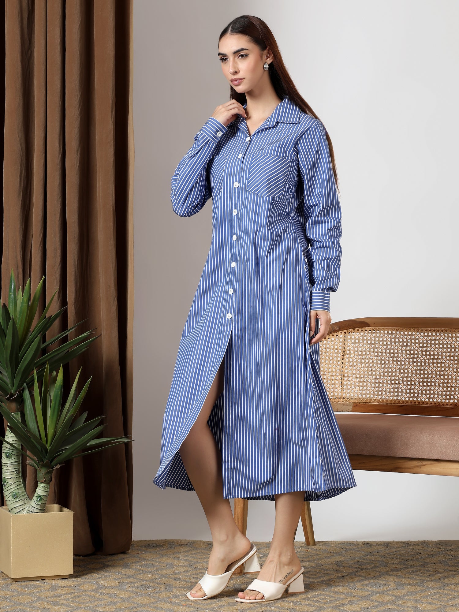 Blue striped bebo midi dress
