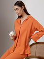 Orange Deep pleated neck coord set