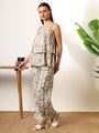 Cream Foil print double layered top with pants coord set