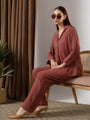 Brown Deep pleated neck coord set