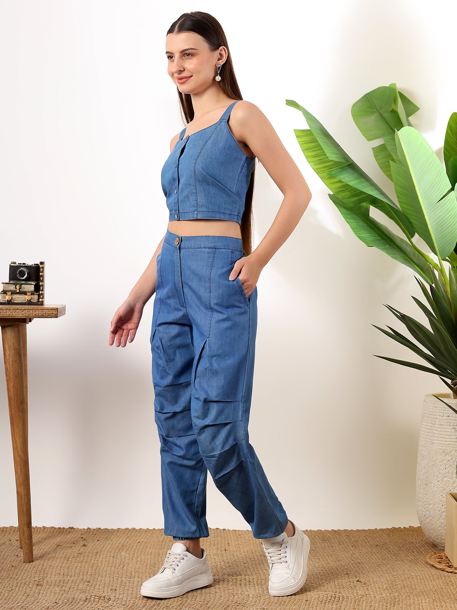 Denim short blouse with Afghani pants coord set