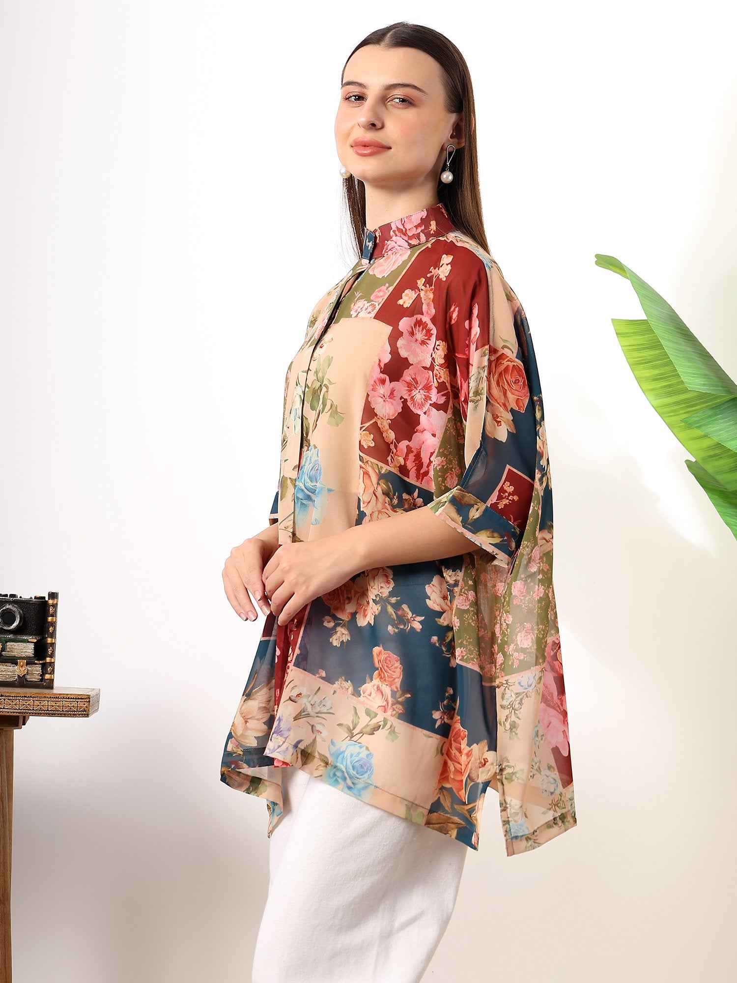Striped red kaftan style printed solace one size shirt