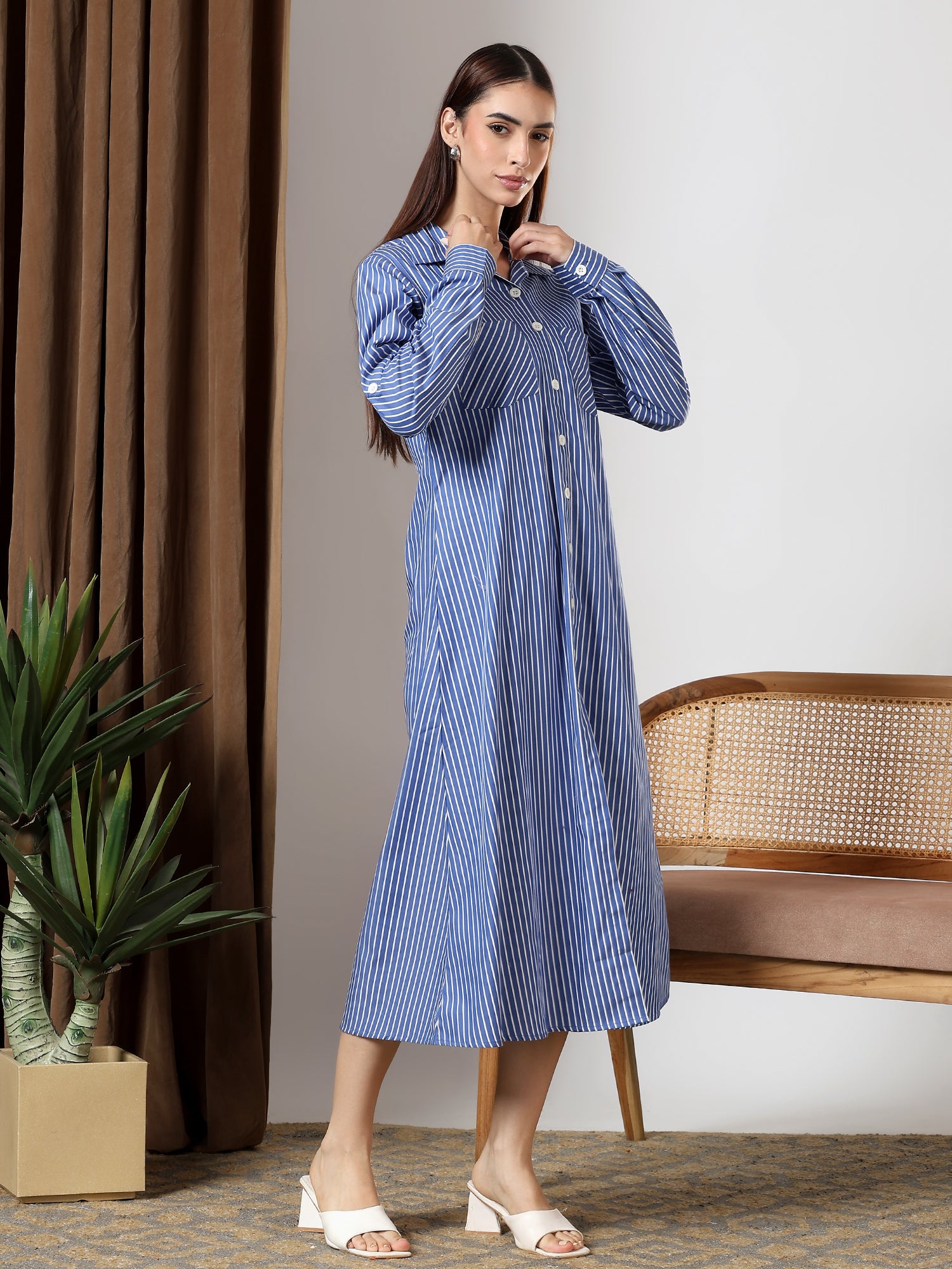 Blue striped bebo midi dress