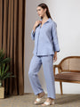 Blue Deep pleated neck coord set