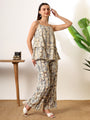 Cream Foil print double layered top with pants coord set