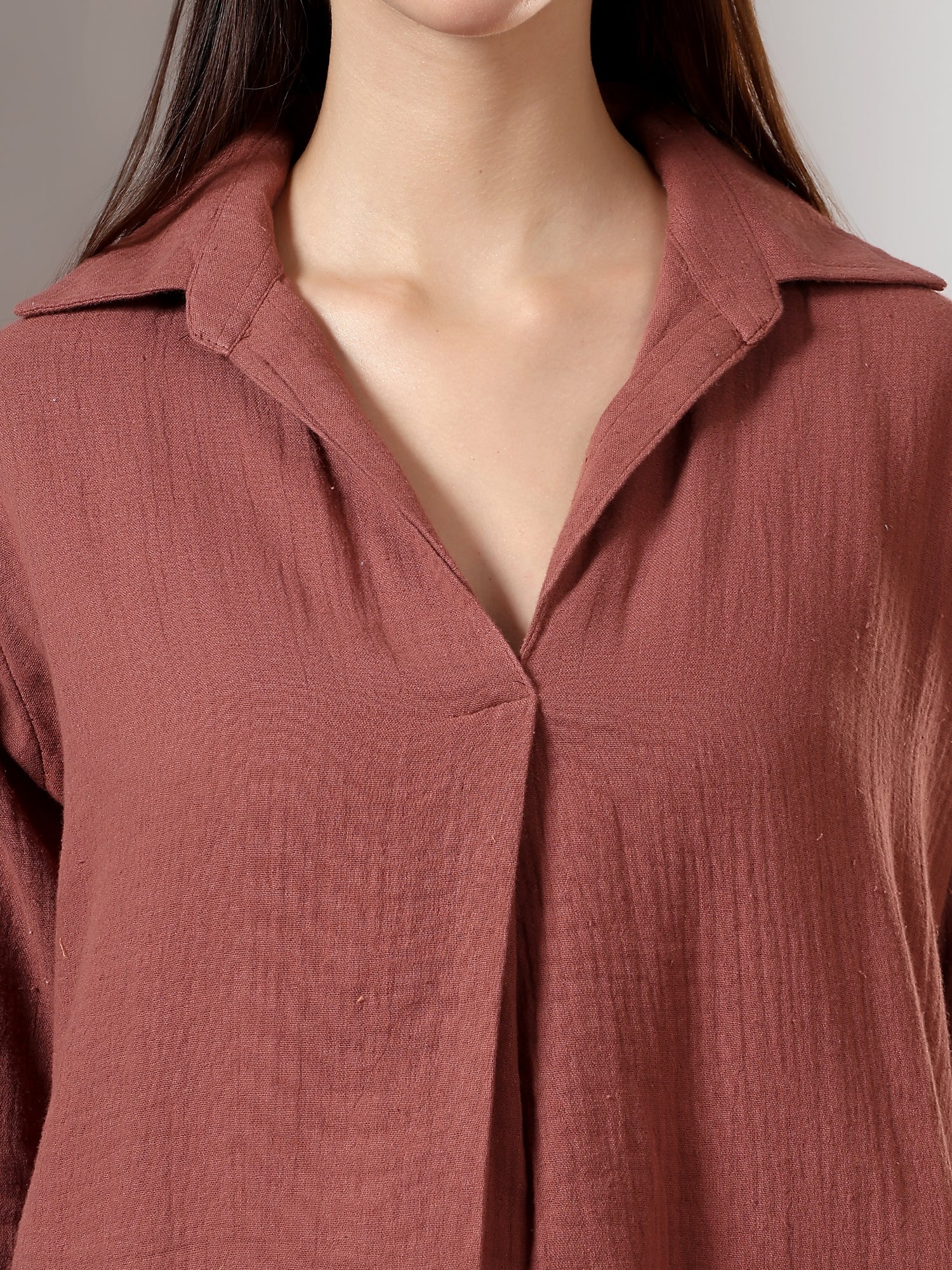 Brown Deep pleated neck coord set
